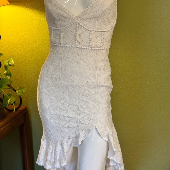 Sage White Asymmetrical Ruffled Bodycon Dress - Picture 1 of 15
